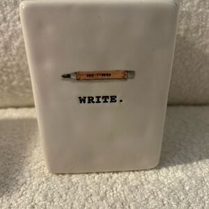 Rae Dunn White Pencil Holder with Black Text